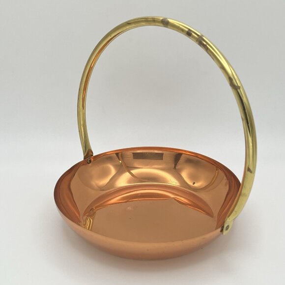 Vintage Artistic Line Solid Copper & Brass Handle Basket Bowl Mid Century Rustic - Picture 1 of 8